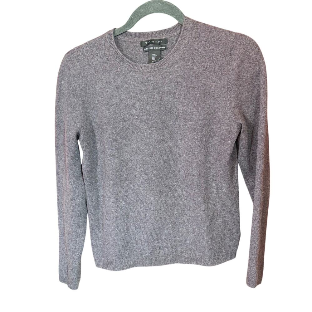 TAHARI 100% Cashmere Sweater sz M Dusty Purple Preppy Cozycore